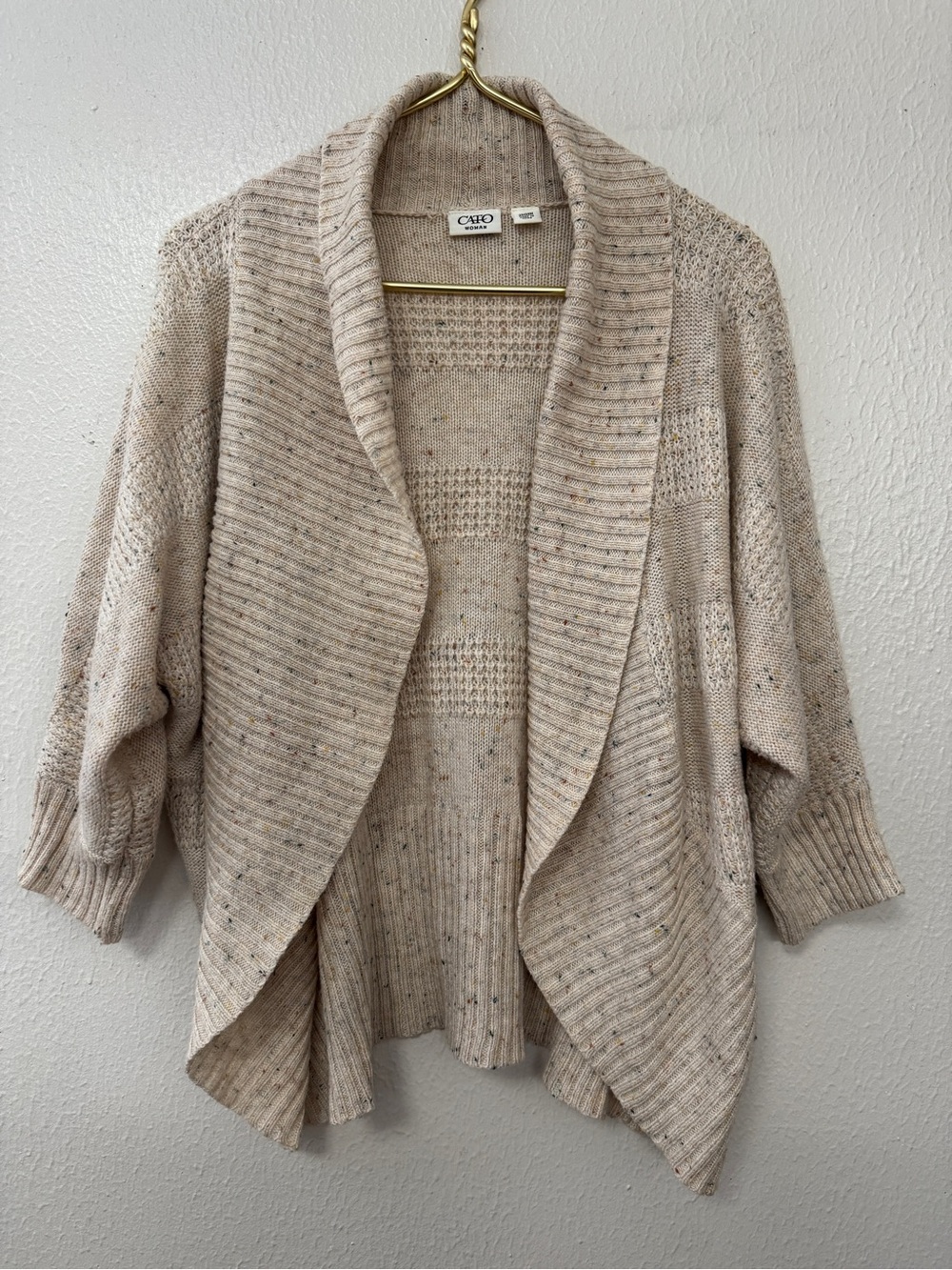Cato Speckled Cream Open-Front Shawl Collar Cardigan 22/24W